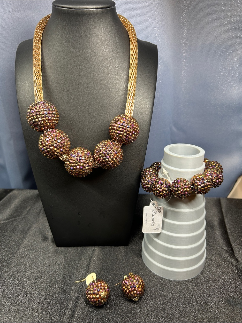 Pamela Iridescent Crystal & Bronze Mesh 3-Piece Statement Jewelry Set